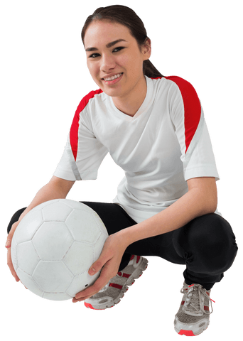 Youthful Female Soccer Fan Transparent Background Holding Ball