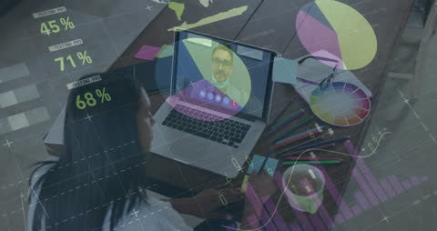 Designer Video Call Amidst Financial Data Animation
