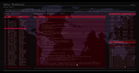 Futuristic Hologram Terminal Interface with Code and Map Overlay