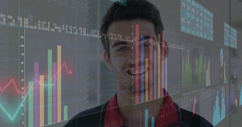Data analyst observing digital charts in modern office
