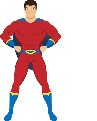 Superhero illustration on transparent background with arms akimbo