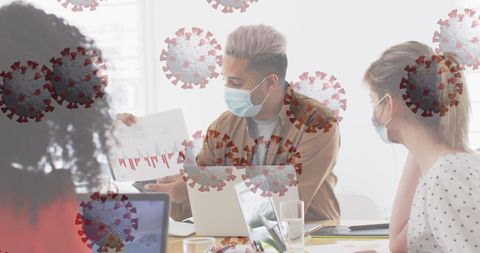 Team Meeting with COVID-19 Safety Measures and Virus Simulation