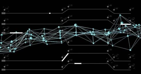 Futuristic Cyan Node Network Visualizing Data Flow and Connectivity on Dark Tech Grid