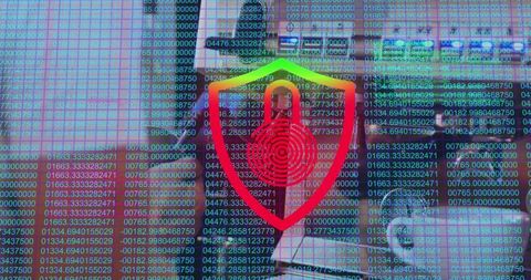 Team Discussing Cybersecurity with Digital Shield Overlay