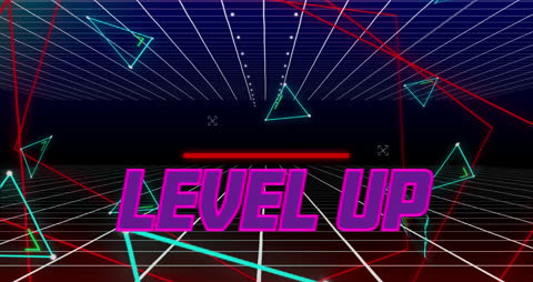 Retro Futuristic Level Up in Neon 3D Grid Space