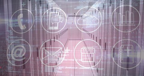 Futuristic Digital Icons Overlaying Server Room - Download Free Stock Images Pikwizard.com