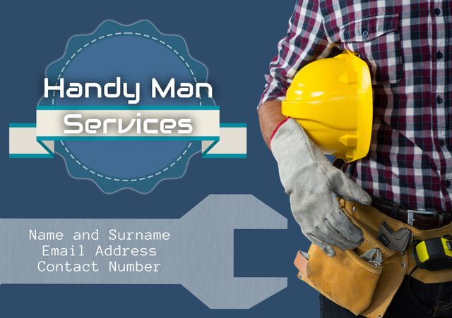 Handyman Services Business Card with Tools and Hardhat - Download Free Stock Templates Pikwizard.com