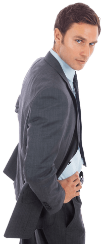 Confident Young Businessman in Gray Suit with Transparent Background