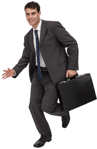 Smiling Transparent Businessman in a Hurry with Briefcase