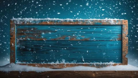 Weathered Wooden Signboard in Snowy Winter Scene