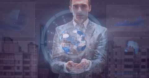 Businessman Engaging with Digital Data Interface - Download Free Stock Images Pikwizard.com