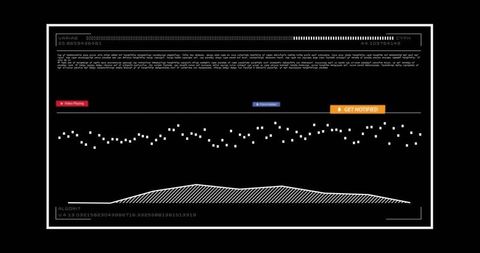 Minimal Tech Dashboard Interface with White Frame, Black Background, Analytic Data Visualization