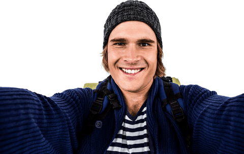 transparent hipster backpacker smiling at camera - Download Free Stock Videos Pikwizard.com