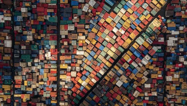 Aerial View of Colorful Shipping Containers in Seaport Terminal