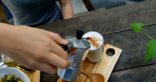 Making and Serving Fresh Coffee with Milk Froth in Outdoor Cafe - Download Free Stock Images Pikwizard.com