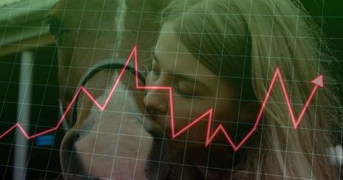 Affectionate moment with horse and financial data overlay