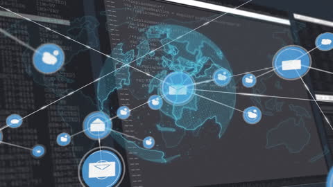 Digital Network with Icons and Data over Globe Concept