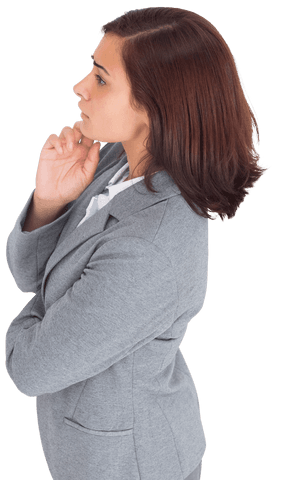 Caucasian Businesswoman in Thought on Transparent Background