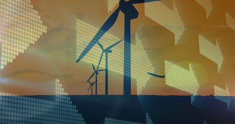 Sustainable Energy and Transportation Overlays with Wind Turbines - Download Free Stock Images Pikwizard.com