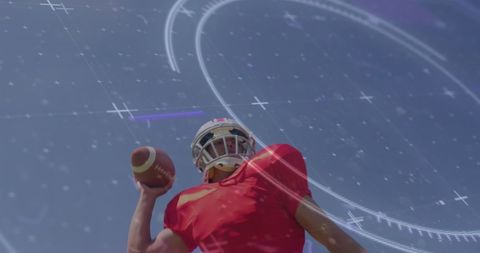 Dynamic Athlete Throwing Football with Futuristic Overlay