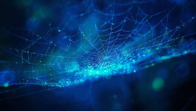 Glowing Dew-Kissed Spider Web in Luminous Morning Light