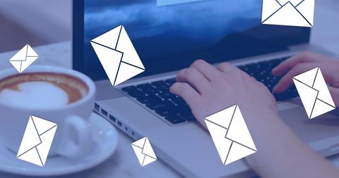digital communication concept with email icons and laptop - Download Free Stock Images Pikwizard.com