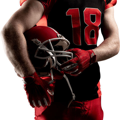 Transparent Close-Up of American Football Player Holding Helmet