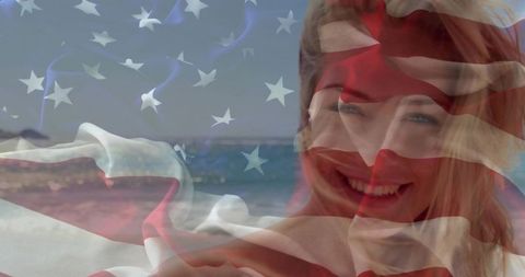 Beach Day Serenity with American Flag Overlay