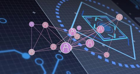 Illustration of network connections with digital interface elements