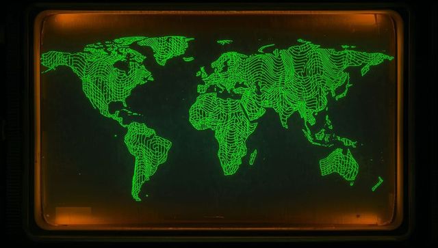 Retro crt green contour map on glowing orange bezel display