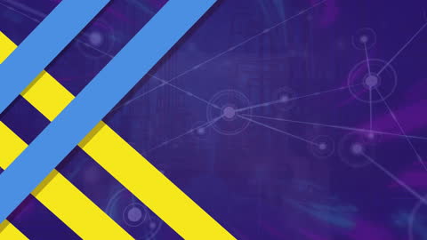 Dynamic Blue and Yellow Striped Digital Network Overlay