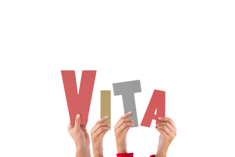 Hands Holding Vita Letters on Transparent Background