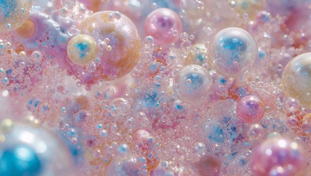 Dreamy Pearlescent Bubbles in Pastel Hues with Glitter