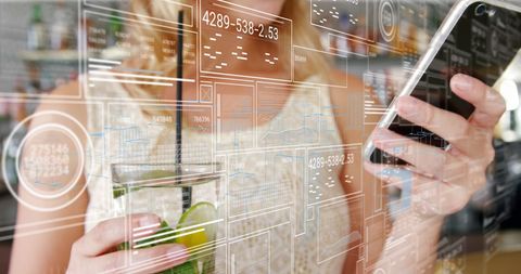 Data Processing Over Transparent Digital Screens in Business Setting