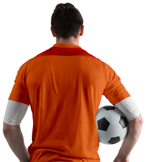 Transparent Cutout of Football Player in Orange Jersey Holding Soccer Ball - Download Free Stock Videos Pikwizard.com