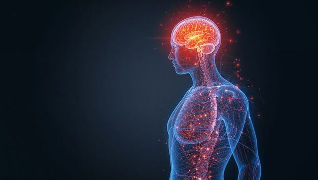 Complex neural network in translucent human figure