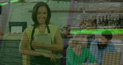 Smiling Barista Blends Café Ambiance with Digital World