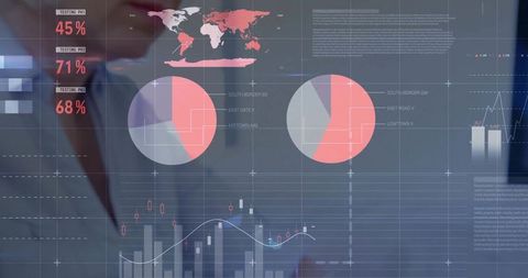 Business Analyst Interacting with Transparent Holographic Dashboard Showing Charts and Data