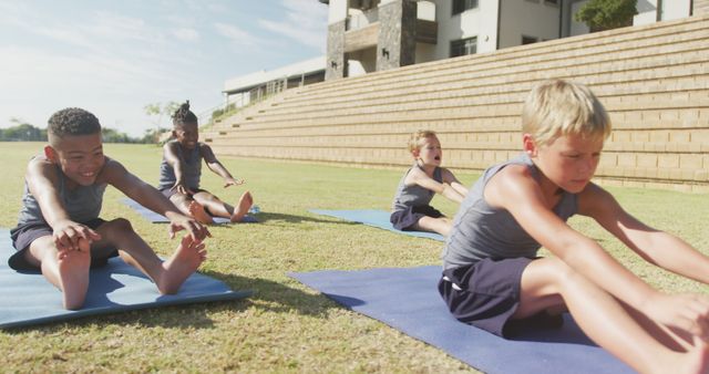 Children Practicing Yoga Outdoors on Grass Field - Download Free Stock Images Pikwizard.com