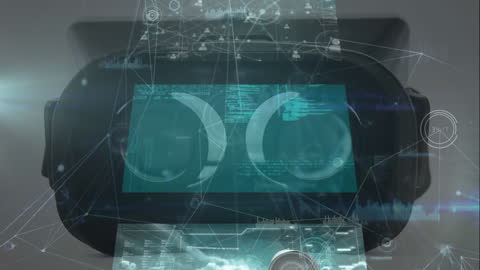 Virtual Reality Headset with Futuristic Data Overlay