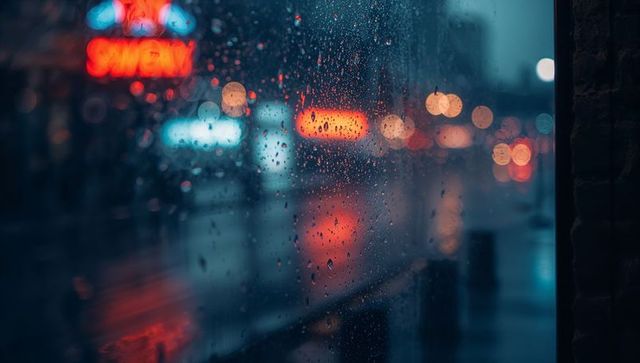 Moody Urban Nightscape with Rain and Neon Reflections