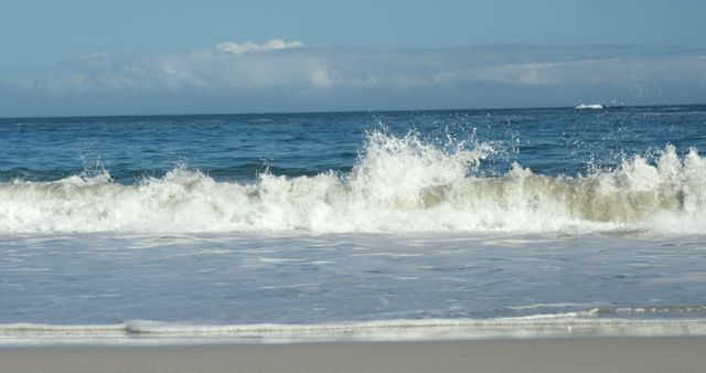 Powerful wave crashing on the beach