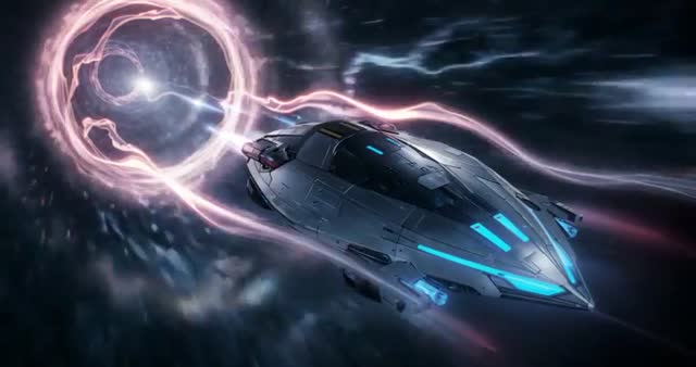 Futuristic Spacecraft Accelerating Toward Cosmic Portal