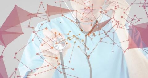 Doctor Using Stethoscope with Futuristic Digital Network