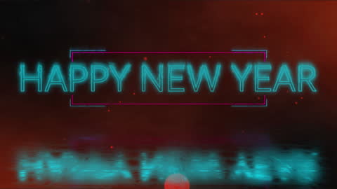 Vibrant Neon Happy New Year Text Design