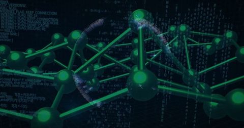 Futuristic digital network with luminous green nodes