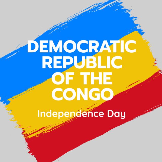 Patriotic design featuring Democratic Republic of the Congo's flag colors with white text overlay. Ideal for promoting events, social media posts, educational materials, and posters celebrating the national holiday.