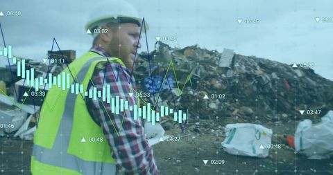 Environmental Analyst Overlaid with Financial Data Near Landfill