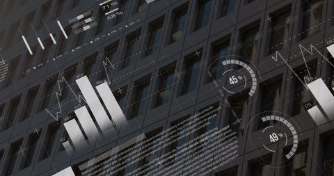 Abstract Financial Data Interface on Building Facade