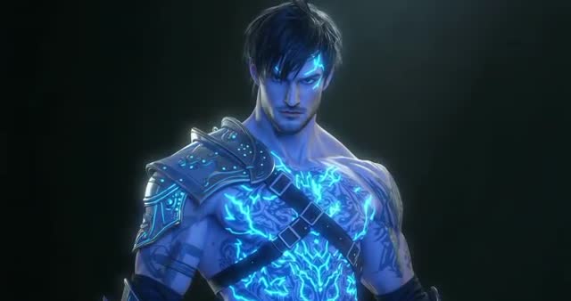 Epic Sci-fi Warrior Surging with Blue Energy